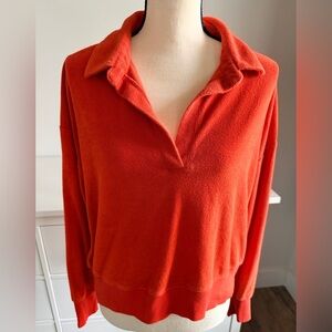 Z Supply Vibrant Orange Collared Terry Cloth Pullover